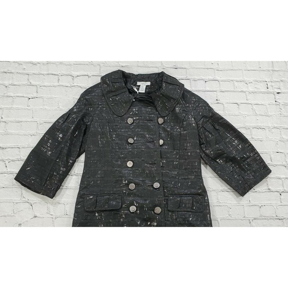 Vertigo Paris Black Mid-Length Trench Coat Jacket Pockets WOMENS SIZE MEDIUM - Picture 2 of 6